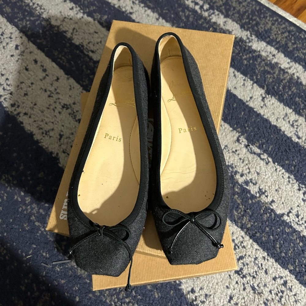 Christian Louboutin grey flannel flats- size 37.5/7.5US
